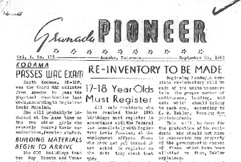 Granada Pioneer Vol. I No. 103 (September 25, 1943) (ddr-densho-147-104)