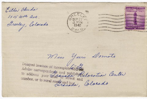 Letter to Yuri Domoto from Esther Okuda (ddr-densho-356-296)