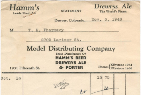 Invoice from Model Distributing Company (ddr-densho-319-518)