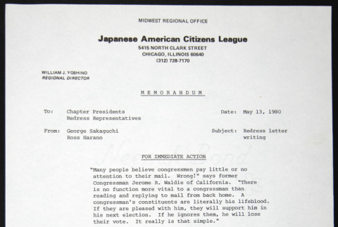 Memo to Chapter Presidents from George Sakaguchi and Ross Harano (ddr-chijacl-1-204)