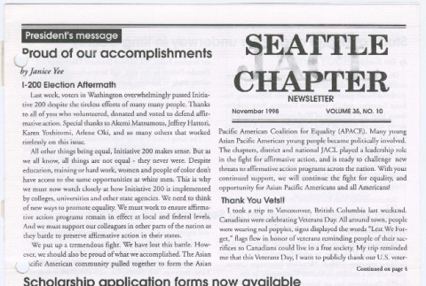 Seattle Chapter, JACL Reporter, Vol. 35, No. 10, November 1998 (ddr-sjacl-1-555)