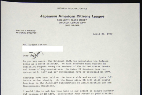 Letter to Dudley Yatabe from William Yoshino (ddr-chijacl-1-503)