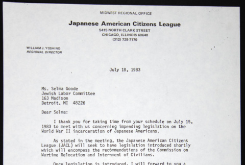 Letter to Selma Goode of the Jewish Labor Committee from William Yoshino (ddr-chijacl-1-760)