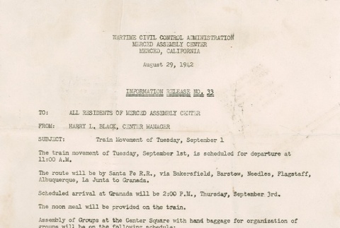 Document detailing transfer from assembly center to concentration camp (ddr-densho-205-9)