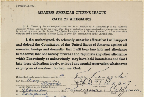 JACL Oath of Allegiance for Kay Kanagaki (ddr-ajah-7-69)