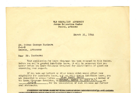 Letter from Robert A. Allison to Nobuo Naohara, March 31, 1944 (ddr-csujad-38-563)
