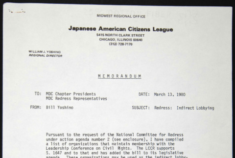 Memo to MDC Chapter Presidents from Bill Yoshino (ddr-chijacl-1-219)