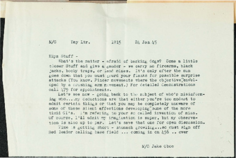 Letter from Jake Oboe to Sue Ogata Kato, January 24, 1945 (ddr-csujad-49-90)