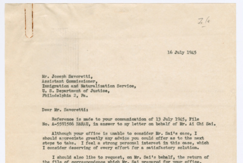 Letter from Lt. Col. Merillat Moses to Joseph Savoretti (ddr-densho-446-121)