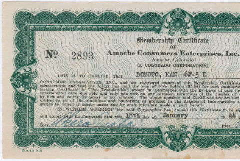 Amache Co-op membership Certificate (ddr-densho-329-1003)