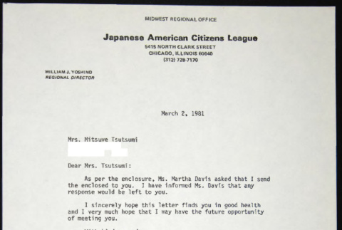 Letter to Misuye Tsutsumi from Bill Yoshino (ddr-chijacl-1-651)
