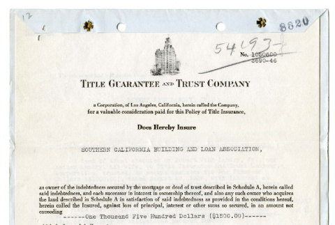 Policy of title insurance (ddr-csujad-42-9)