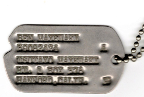 Dog tags for Ben Mayewaki (ddr-densho-563-52)