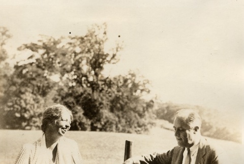 Eleanor and Franklin D. Roosevelt sitting outside together (ddr-njpa-1-1539)