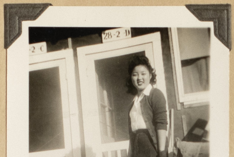 Janice Uyeda on a Rohwer porch (ddr-densho-542-426)