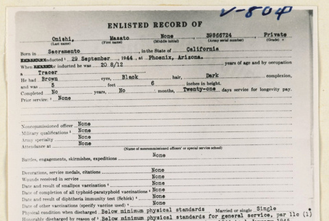 Enlisted record for Masato Onishi (ddr-densho-37-1902)