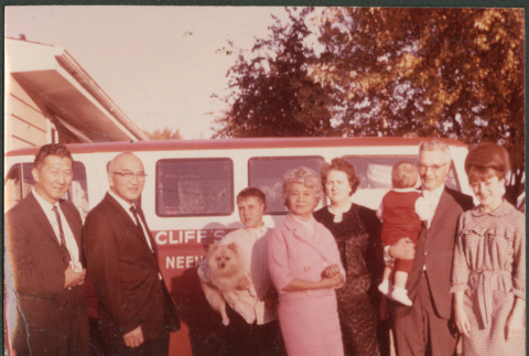 Group standing next to van (ddr-densho-523-446)