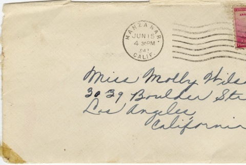 Letter (with envelope) to Molly Wilson from Chiyeko Akahoshi (June 8, 1942) (ddr-janm-1-102)