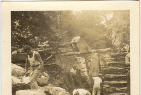 Men working on retaining wall and staircase (ddr-densho-377-1362)