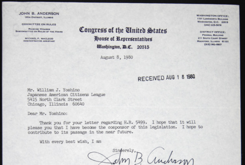Letter to William Yoshino from John Anderson (ddr-chijacl-1-331)