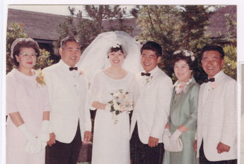 Naomi and Frank Nishimura wedding portrait with their parents (ddr-densho-477-377)