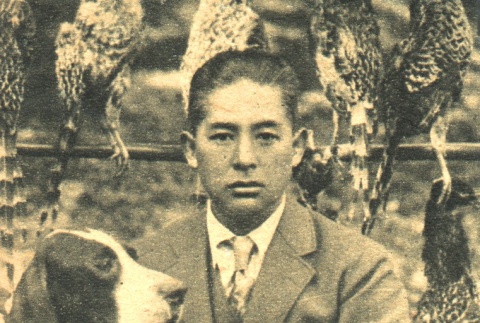 Onoe Kikugoro VI with a dog and hunting rifle (ddr-njpa-4-1765)