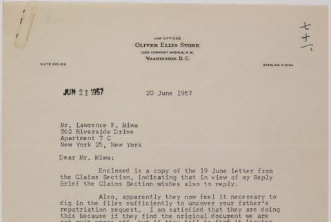 Letter from Oliver Ellis Stone to Lawrence Fumio Miwa (ddr-densho-437-100)