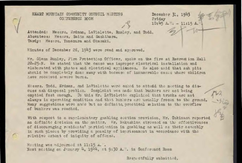Minutes from the Heart Mountain Community Council meeting, December 31, 1943 (ddr-csujad-55-505)
