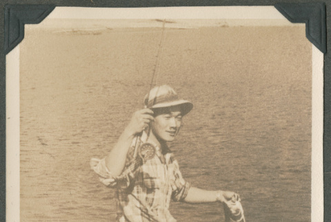 Masao Sakagami fishing on the Stillaguamish River (ddr-densho-201-682)