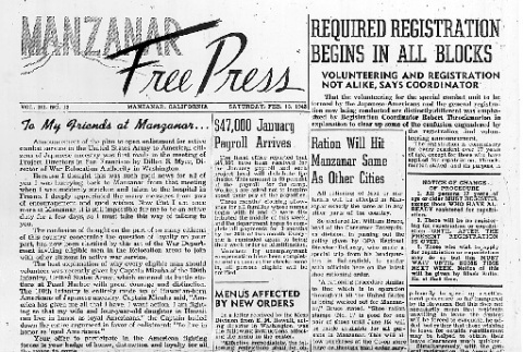 Manzanar Free Press Vol. III No. 13 (February 13, 1943) (ddr-densho-125-104)