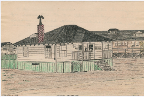 Drawing of recreation hall #6 headquarters at Tanforan Assembly Center (ddr-densho-392-18)