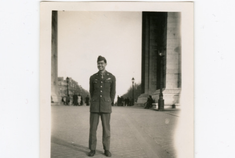 Saburo Arthur Kitagawa standing on street in Paris (ddr-densho-539-26)