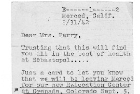 Letter from Kazuo Ito to Lea Perry, August 31, 1942 (ddr-csujad-56-16)