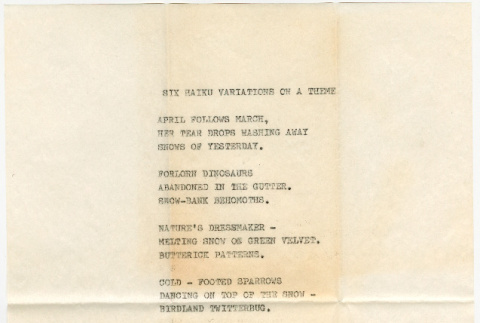 Poem and clipping sent from Wilsho (Ruth Wilson) to Kaneji Domoto (ddr-densho-329-1060)