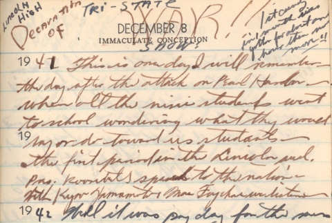 Diary entry, December 8, 1941 (ddr-densho-72-63)