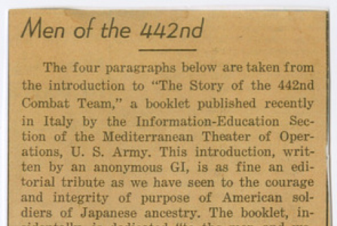 Article titled:  Men of the 442nd (ddr-densho-539-104)