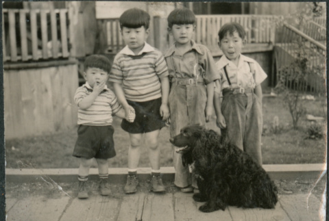 Four children and a dog (ddr-densho-523-95)