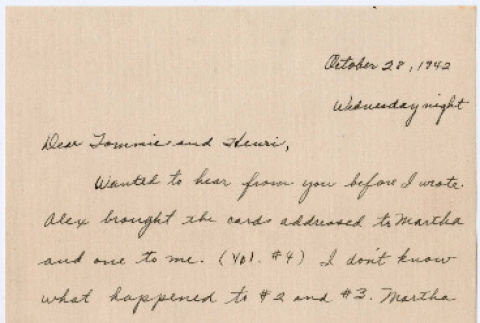 Letter to Tomoye and Henri Takahashi from Henri's sister, Helen (ddr-densho-410-46)