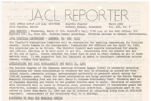 Seattle Chapter, JACL Reporter, Vol. XIX, No. 3, March 1982 (ddr-sjacl-1-307)