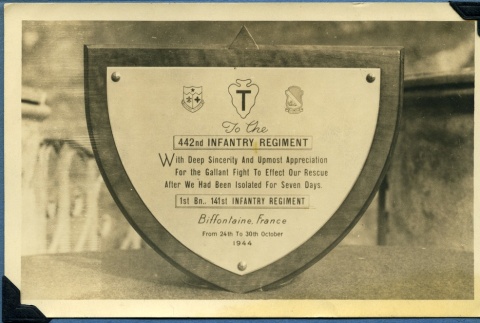 442nd Regimental Combat Team plaque (ddr-densho-22-28)