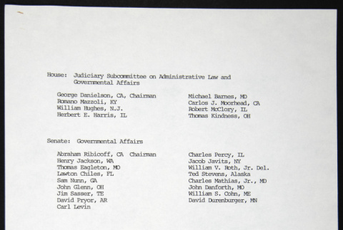 Senate and House Member list of Governmental Affairs Committees (ddr-chijacl-1-221)