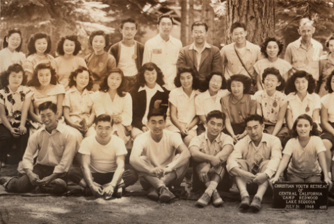 Group photograph of the Lake Sequoia Retreat campers, 1948 (ddr-densho-336-71)
