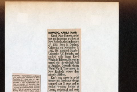 Obituary for Kaneji Domoto from New York Times (ddr-densho-329-1272)