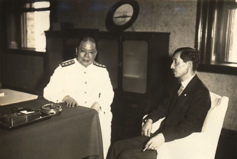 Hiroshi Saito meeting with Mineo Osumi (ddr-njpa-4-2518)