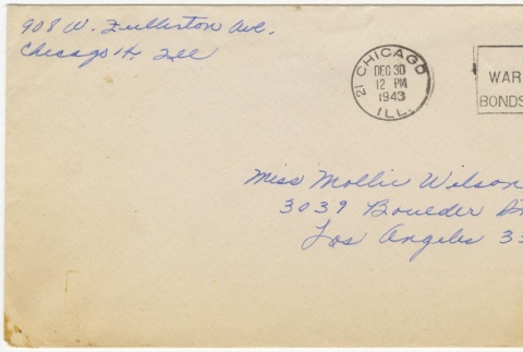 Letter (with envelope) to Mollie Wilson from Violet Saito (December 30, 1943) (ddr-janm-1-77)