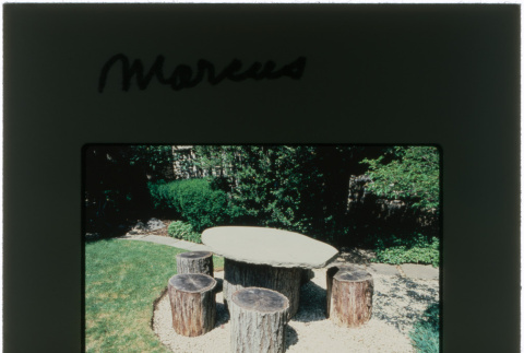 Table and stools at the Marcus project (ddr-densho-377-472)