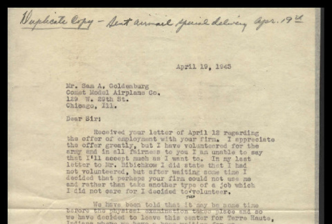 Letter from George Hideo Nakamura to Sam A. Goldenberg, April 19, 1943 (ddr-csujad-55-2154)