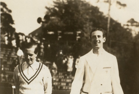 Gottfried von Cramm and another tennis player on the court (ddr-njpa-1-2346)
