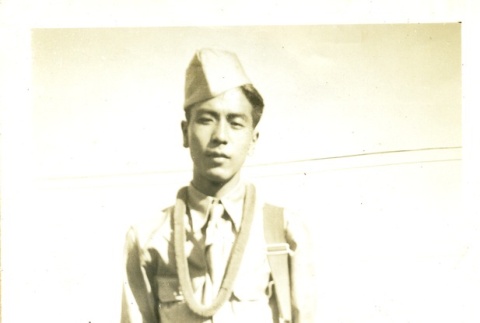 Soldier wearing a lei (ddr-densho-22-197)