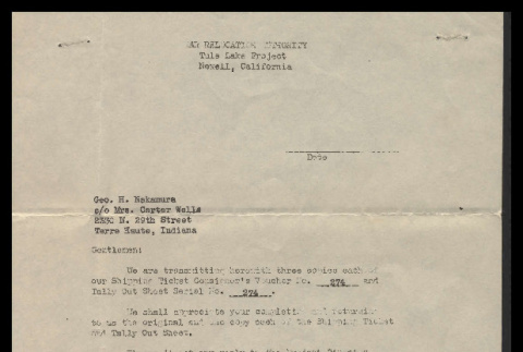 Letter from Harvey M. Coverley, Project Director, to Geo. H. Nakamura (ddr-csujad-55-2392)